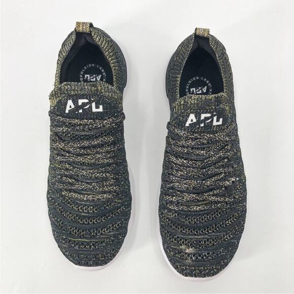 APL Techloom Wave Hybrid Black Gold Silver Pull-On Cushioned Running Shoe 7 - Picture 3 of 7